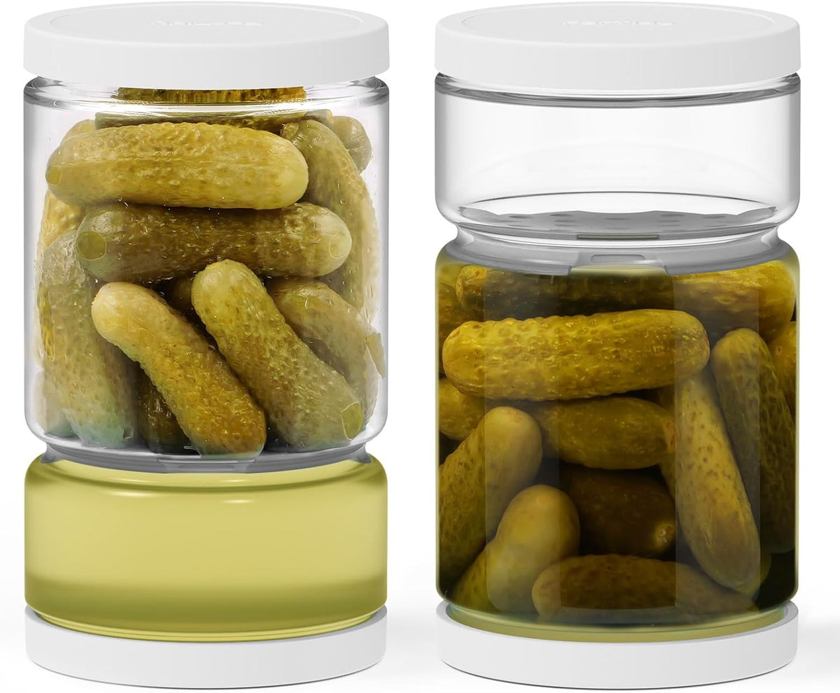 Glass Pickle Container with Strainer for Pickle Lover - 45OZ Leakproof Juice Separator Jar for Gherkin, Olive or Chilli, Dishwasher and Refrigerator Safe, BPA Free (White, 45 oz*2 pcs)