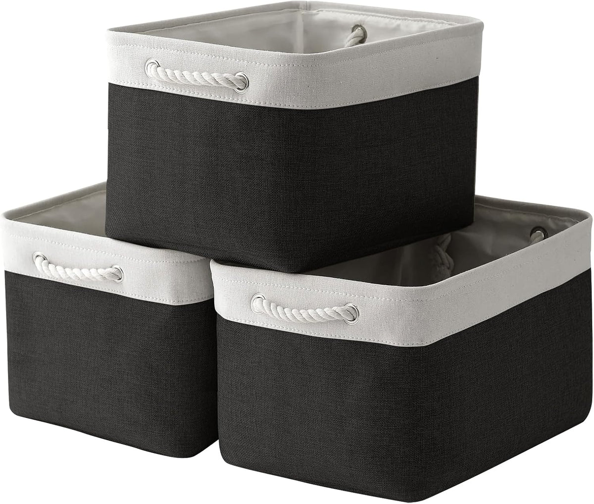 TheWarmHome Storage Basket for Gifts Empty - Large Cubes 3 Pack 15.8x11.8x11.8 inch Storage Bins for Organizing Book Cloth Bathroom Toy (White & Black)