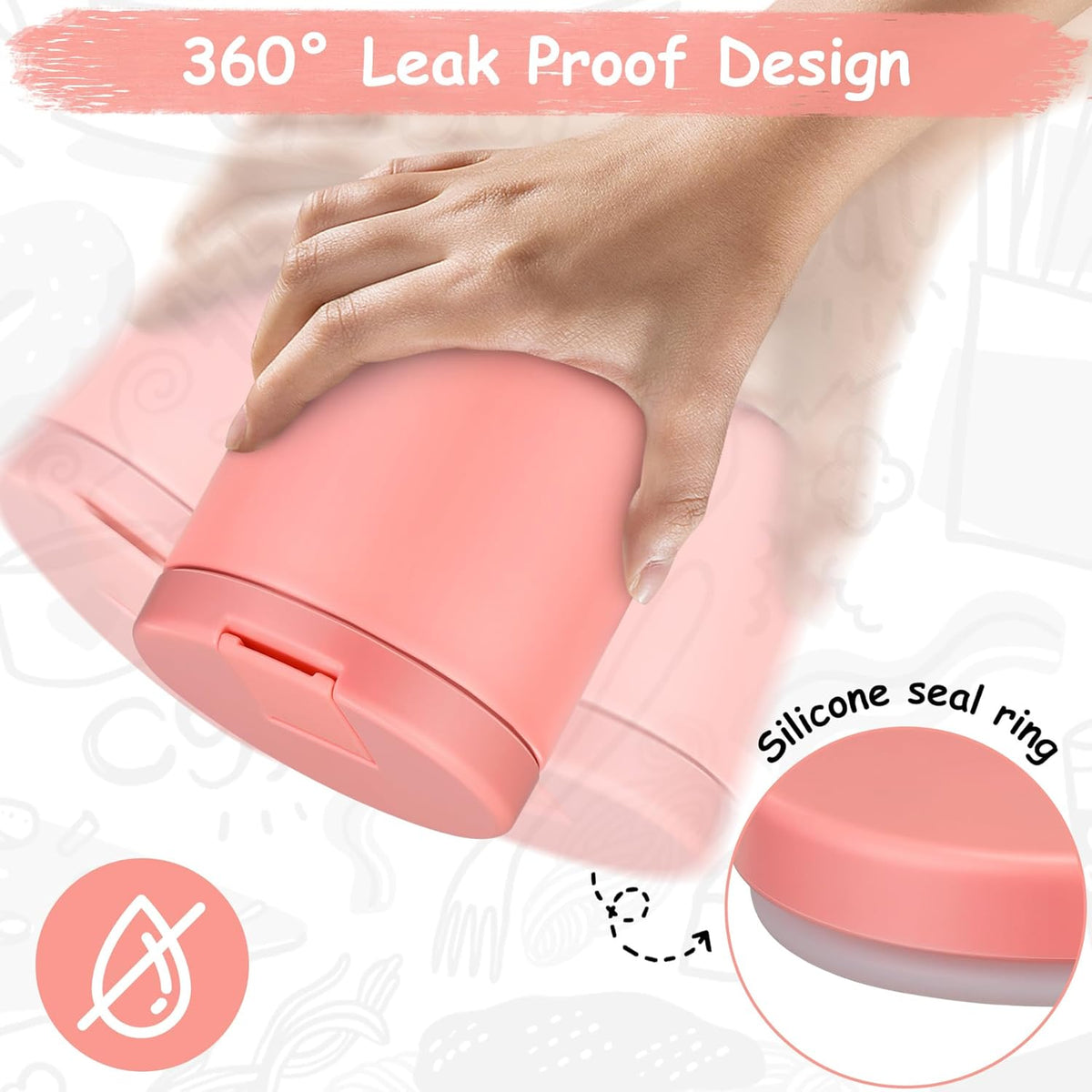 19oz Insulated Vacuum Food Jar with Buckle Lid Wide Mouth Soup Thermo for Hot Food Kids Leakproof Stainless Steel Lunch Container- Pink-1Pack