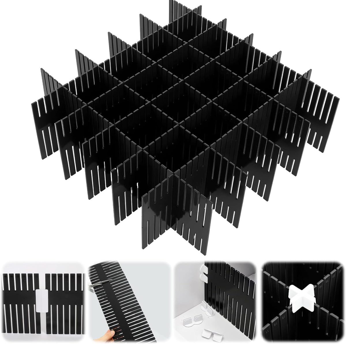 Blosssound 15pcs 5.12x 15 Tall Drawer Divider Adjustable Drawer Organizer DIY Ultra Deep Storage Organizer Separator with Fixed Buckle for Underwear Socks Dormitory Office Kitchen Bedroom(Black)