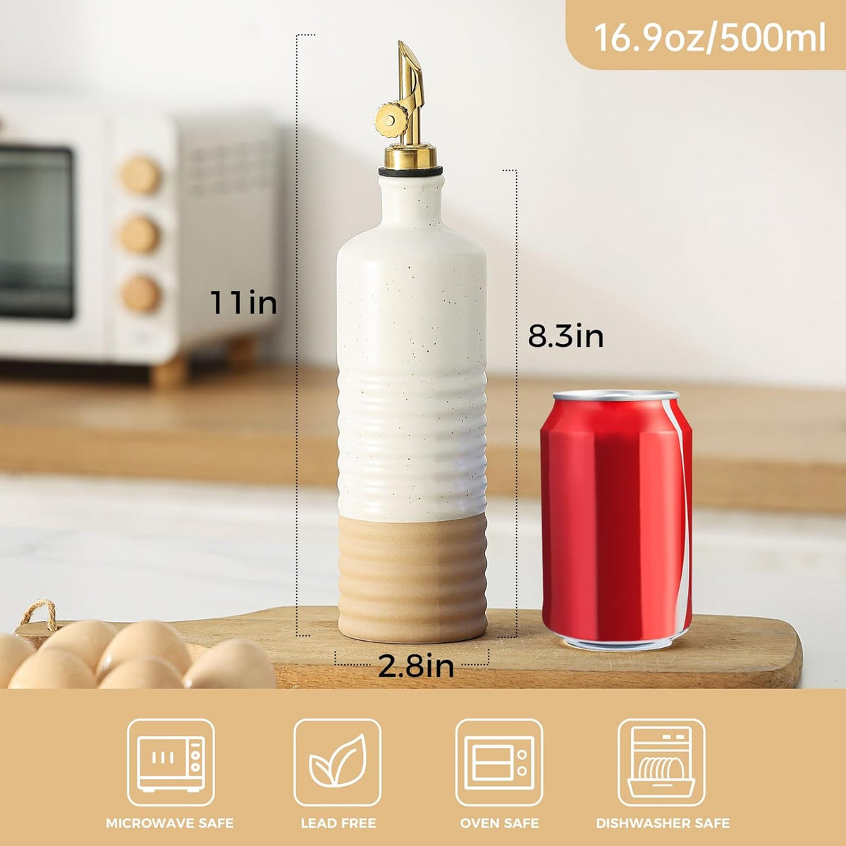 Frewinky 16.9oz Olive Oil Dispenser Bottle with Funnel, Ceramic Oil Dispenser for Kitchen, White Cooking Oil Dispenser for Storage Oil, Vinegar, Syrups & Other Liquids