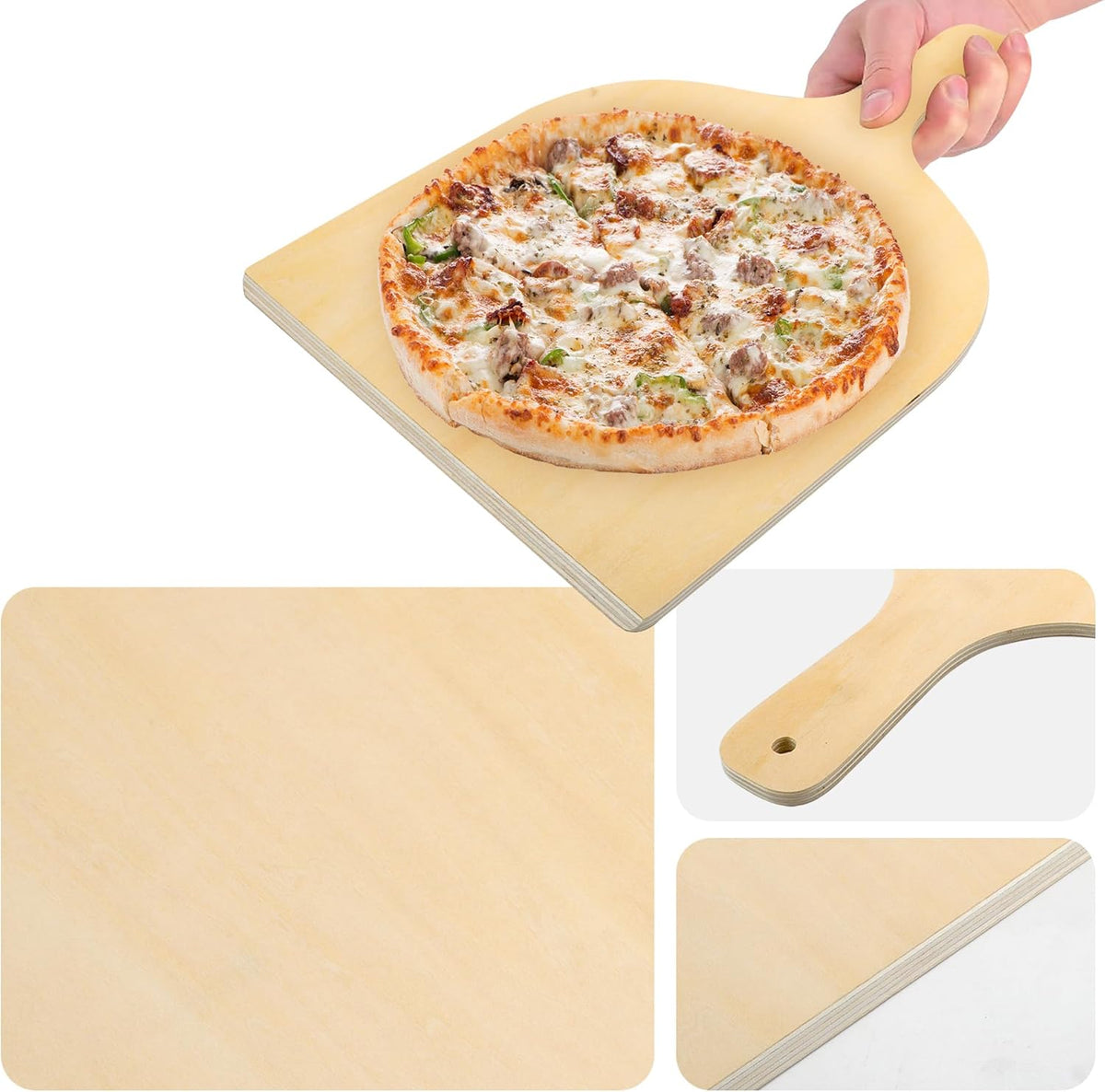 5 Pack 12 Inch Wooden Pizza Peel, Large Wood Pizza Spatula Paddle with Handle, Wooden Pizza Peel Spatula Cutting Board for Baking, Oven Pizza(16.5" L x 12" W)