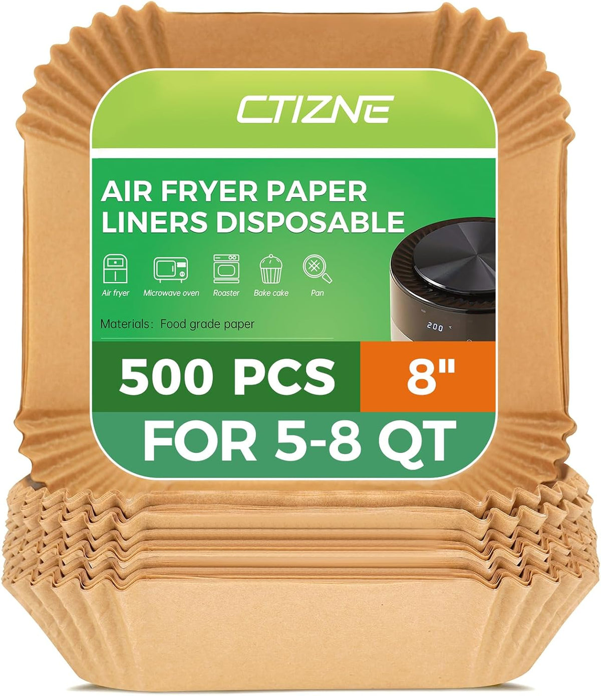 Air Fryer Liners Disposable - 500Pcs 8In Square Parchment Paper for Air Fryer Non-Stick Airfryer Basket Liners for Steamer Microwave Oven