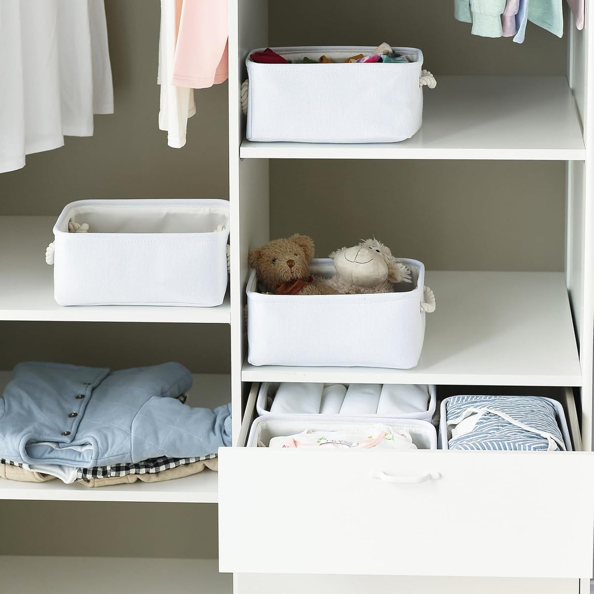 TheWarmHome Storage Basket for Gifts Empty - 11.8x7.8x5.2 inch 1 Pack Fabric Storage Cubes, Nursery Organizers and Storage for Closet Cloth Toy Book (White)