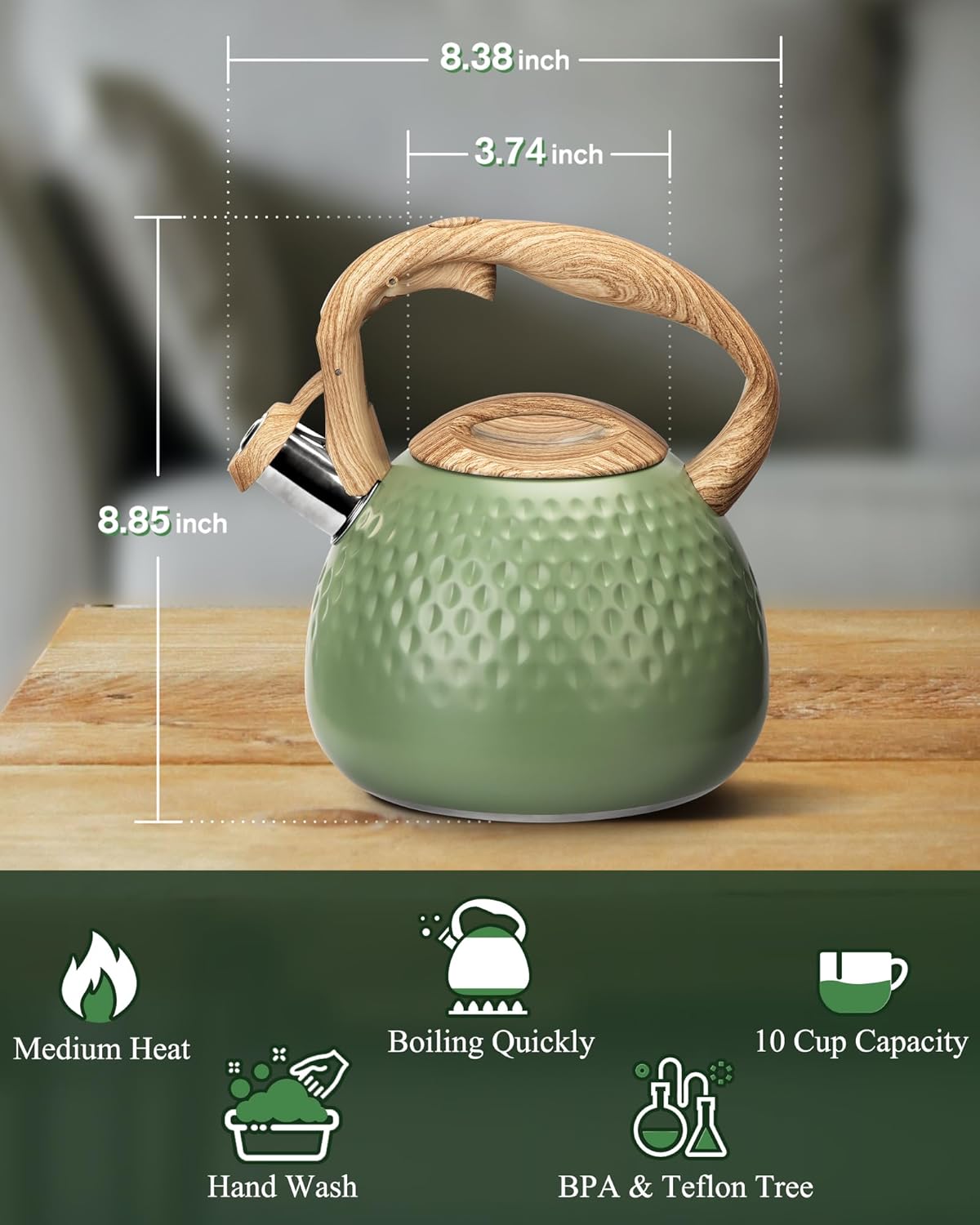 Tea Kettle Stovetops, 2.5 Quart Food Grade Stainless Steel Water kettles for Stove Top Teatop with Anti-hot Ergonomic Handle,Suitable for All Heat Sources