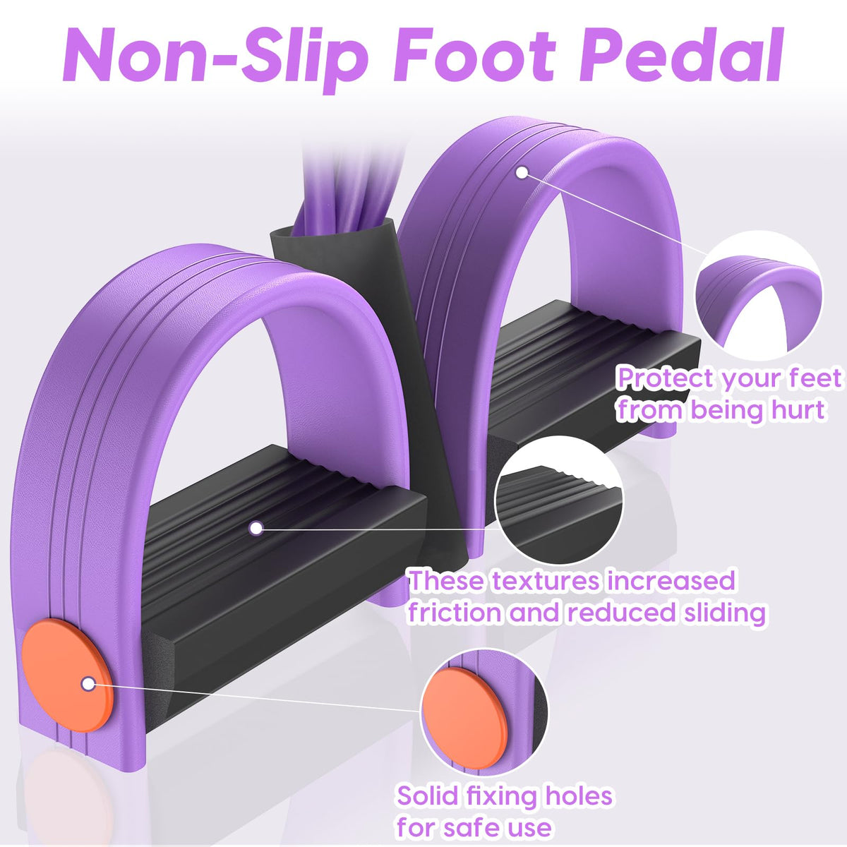 Pedal Resistance Band with Handles, 6-Tubes Natural Rubber Exercise Bands