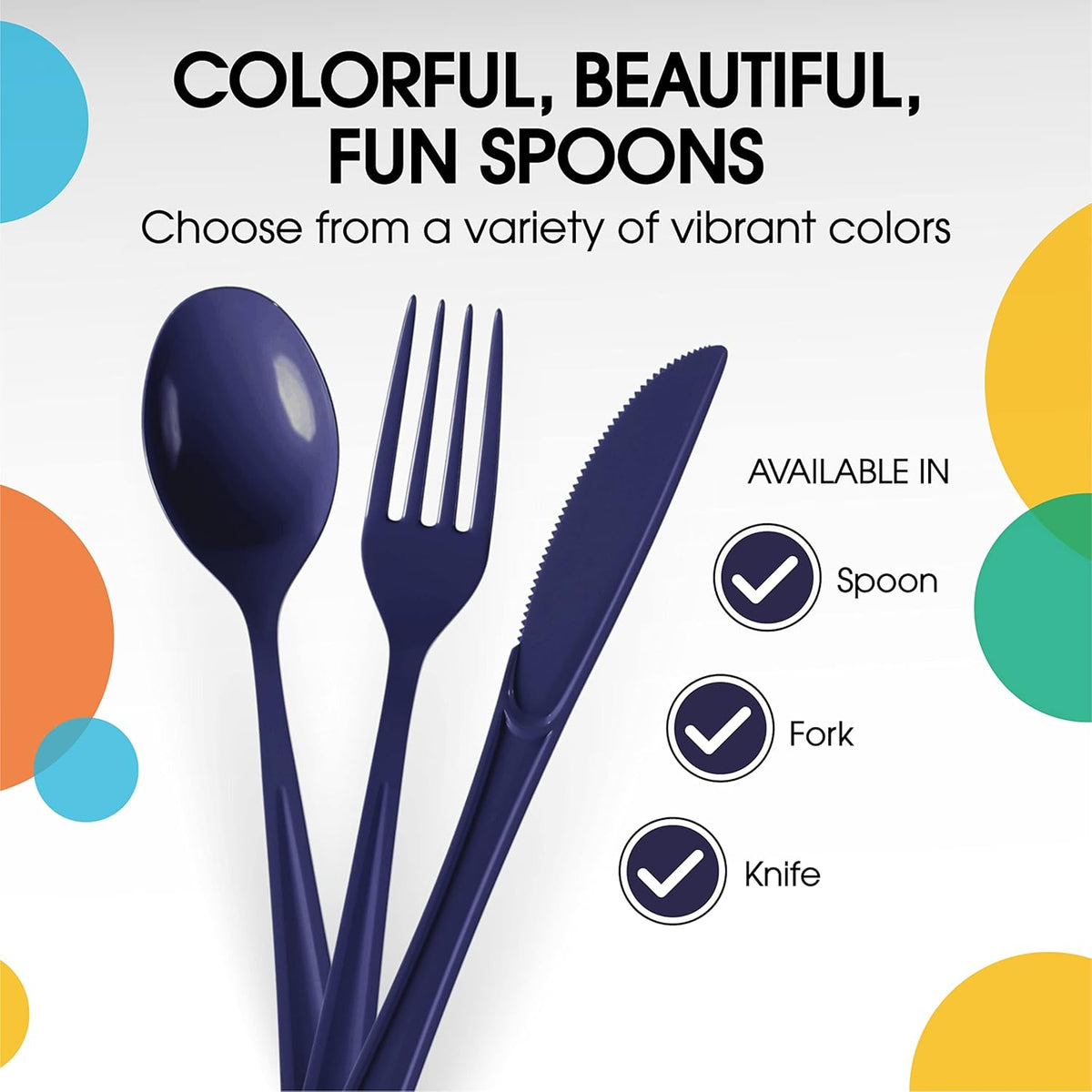 Heavy Duty Plastic Cutlery - 200 Pcs, Disposable Navy Plastic Spoons, Flatware, Silverware