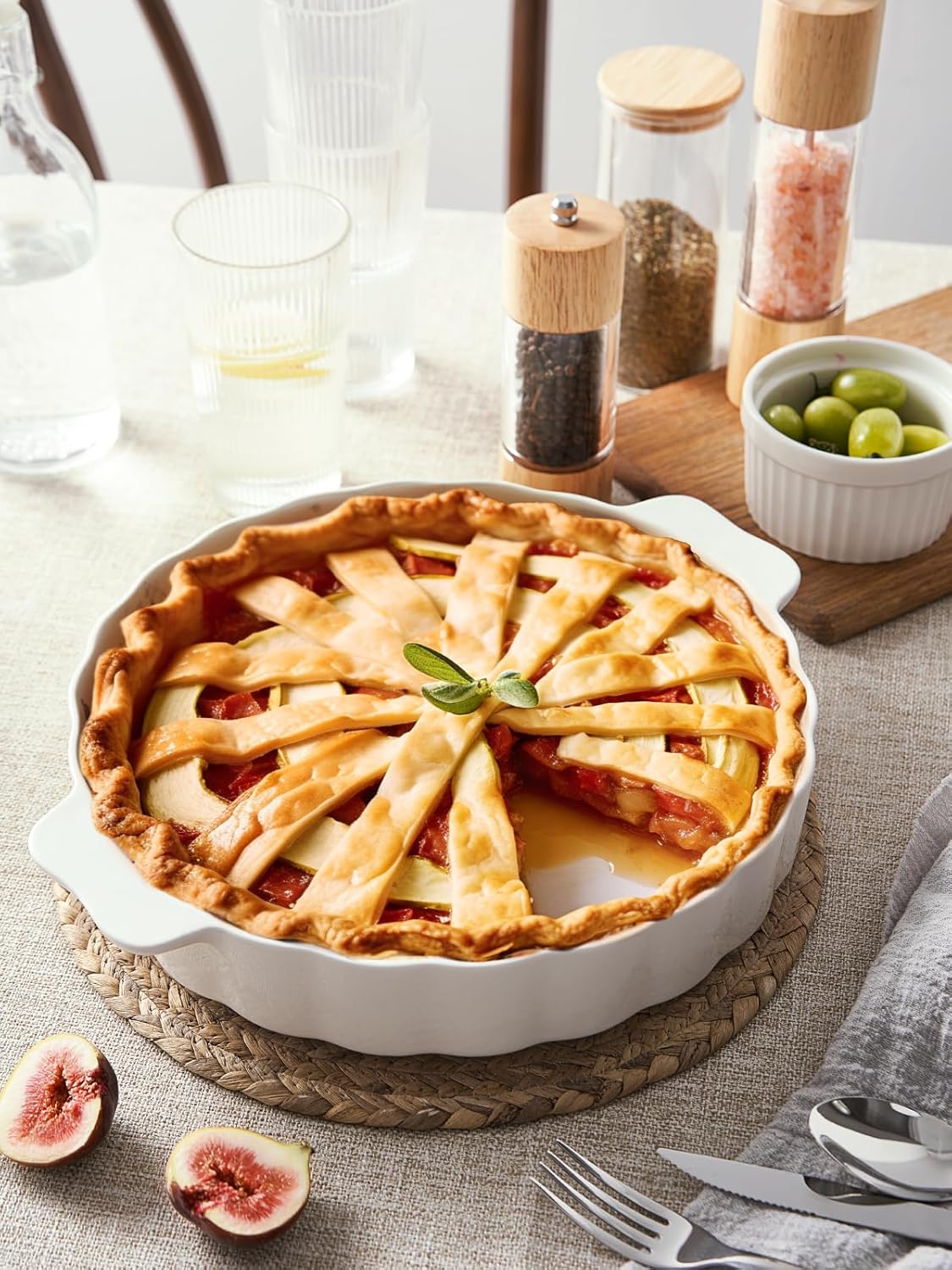 Ceramic Pie Pan For Baking,13Inch Round Baking Dish With Double Handle,Pie Plate With Ruffled Edge-Microwave, Dishwasher, and Oven Safe