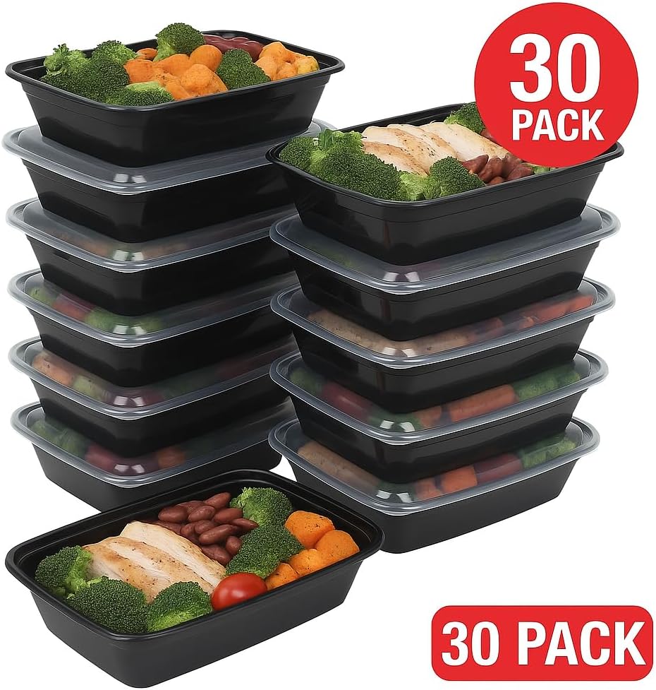 Ruthy's Outlet Meal Prep Containers W/Lids -Square Food Storage – BPA-Free| Stackable | Microwave | Freezer & Dishwasher Safe | Reusable Lunch Bento Box Portion Control & Planning (30 Pack, 32 oz)