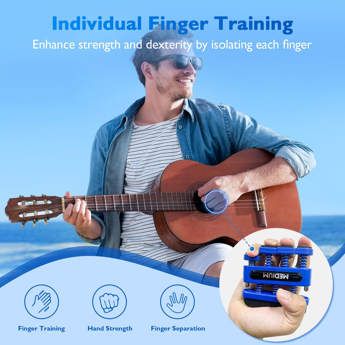 FitBeast Finger Strengthener, Finger Exerciser 4-Pack, Hand Exerciser for Improve Dexterity and Strength in Fingers, Hands, Forearms–Grip Strength Trainer for Musicians, Climbers (4 Piece Set)