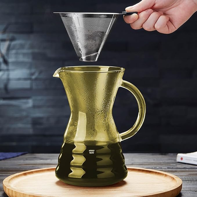 Unbreakable - Pour Over Coffee Maker with Permanent Stainless Filter 27 fl oz, Thickened Heat-Resistant Borosilicate Glass Dripper Coffee Brewer, Stovetop Safe