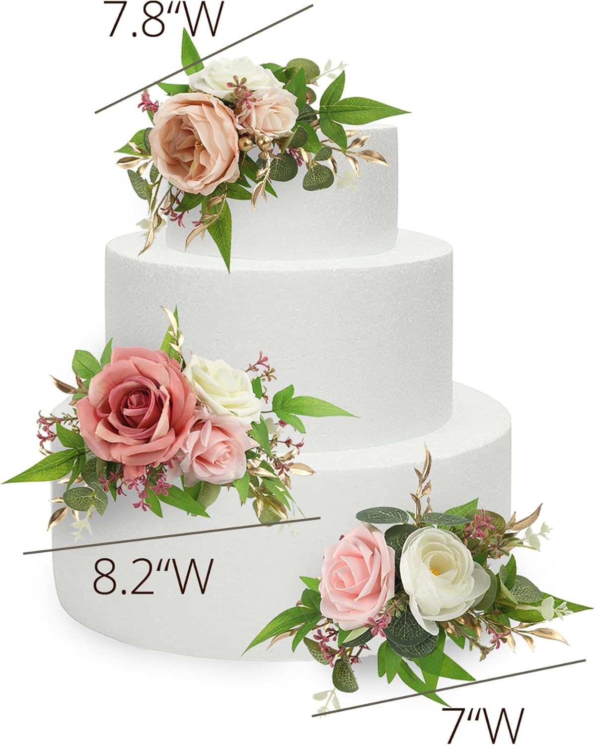 Rinlong 3Pcs Pre-made Pink Cake Topper Flowers Cake Decorations Wedding Cake Decorating Flowers Decor for Baptism Girl Baby Shower Birthday Party