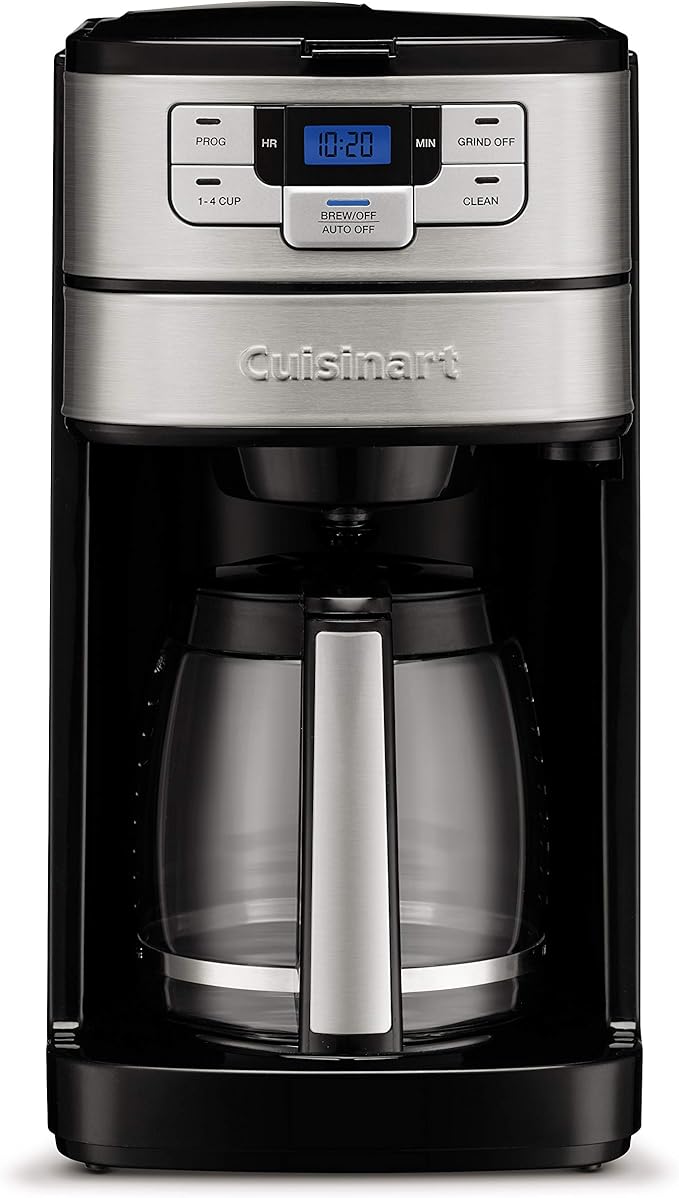Cuisinart Automatic Grind & Brew 12-Cup Coffee Maker with Blade Grinder, Programmable Coffee Machine Glass Carafe with 1-4 Cup Setting, Brew Pause, Grind-Off Option, DGB-400NAS, Black/Stainless Steel