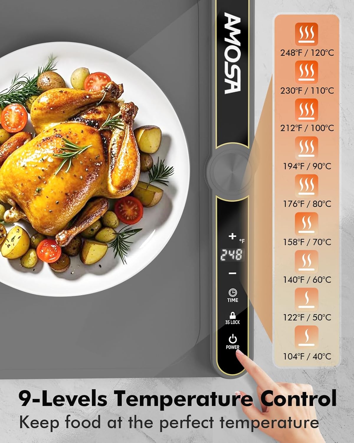 Warming Mat for Food, Fast Heating Electric Food Warmer with 9 Level Temperature and 6 Hours Timer, Extra Large Roll Up Silicone Food Warming Mat, Portable Warming Trays for Buffets Party (Grey)