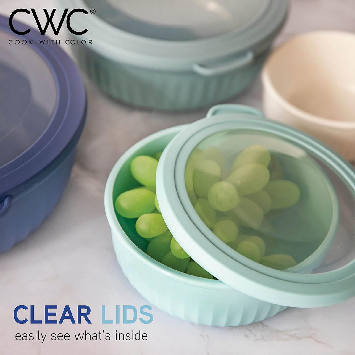 COOK WITH COLOR Prep Bowls with Lids- Wide and Deep Nesting Plastic Small Mixing Bowl Set with Lids, 8 Piece Set - Wide Bowls, Blue