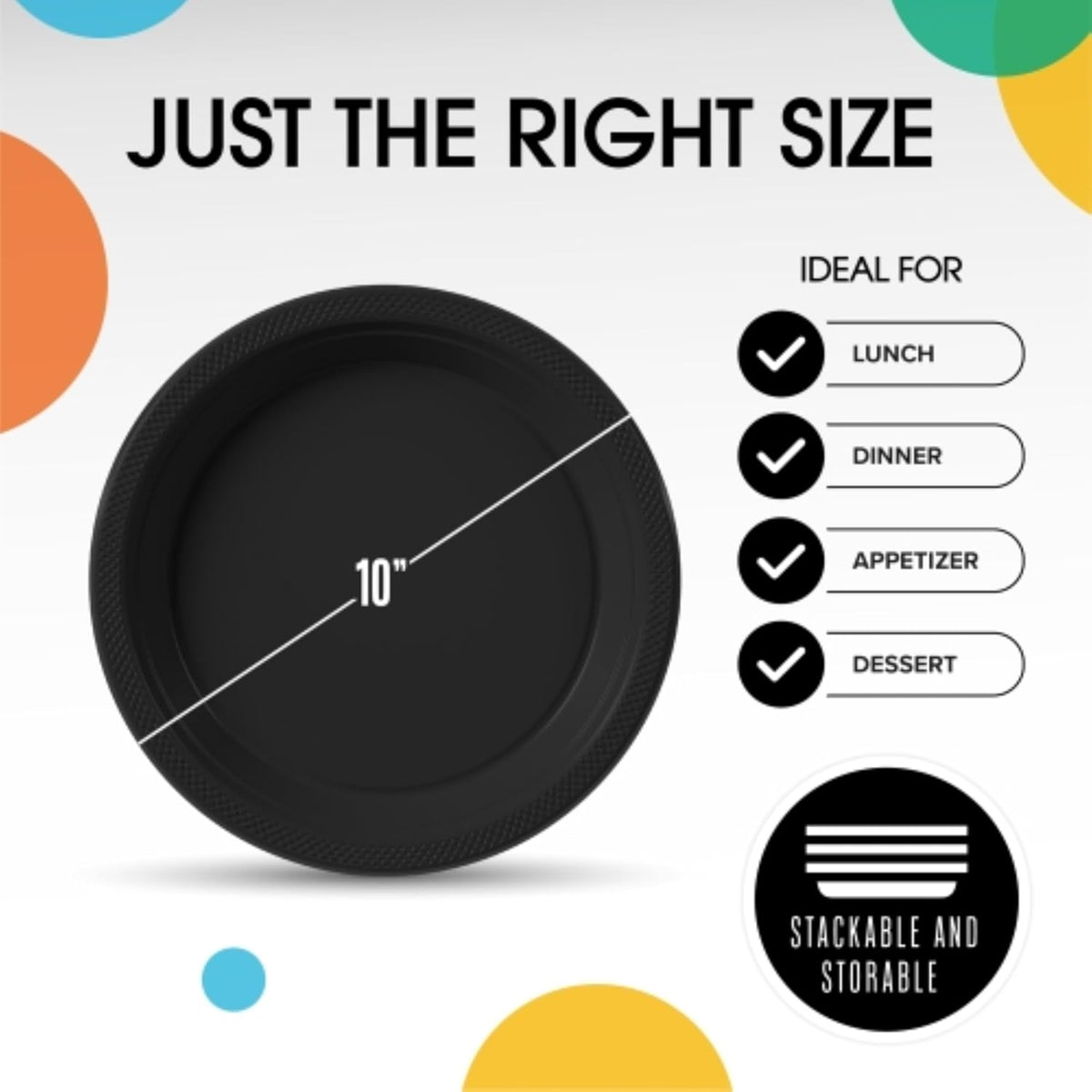 Exquisite Party Solids Black Plastic Plates For Party 10" Black Disposable Plates Heavy Duty Supplies 100 Pcs Plastic Dinnerware Sets Heavy Duty 350 GSM Disposable Dinnerware Set