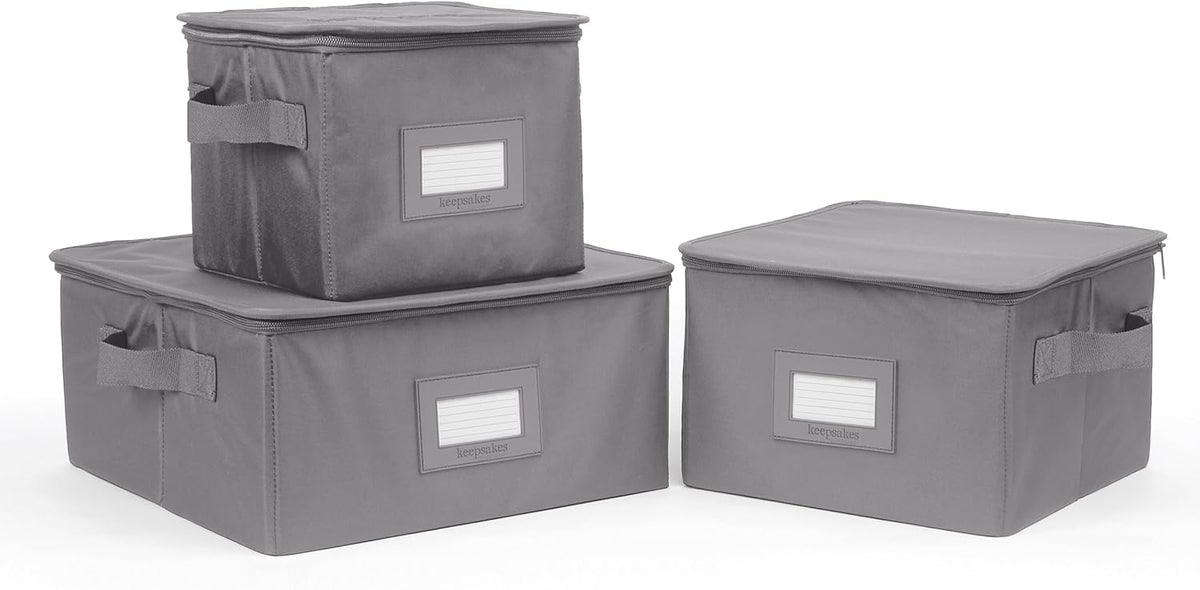 Covermates Keepsakes Dish Storage Box - Stackable, Reinforced Handles, China Storage, Graphite