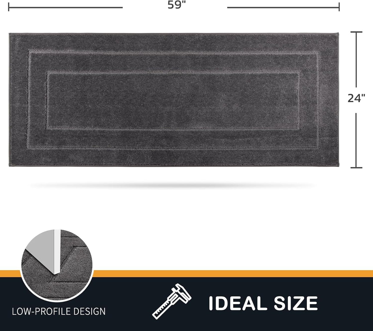 PURRUGS Dirt Trapping Door Mat 24" x 59", Non-Slip/Skid Machine Washable Entryway Rug, Dog Doormat, Super Absorbent Welcome Mat for Muddy Wet Shoes and Paws, Grey