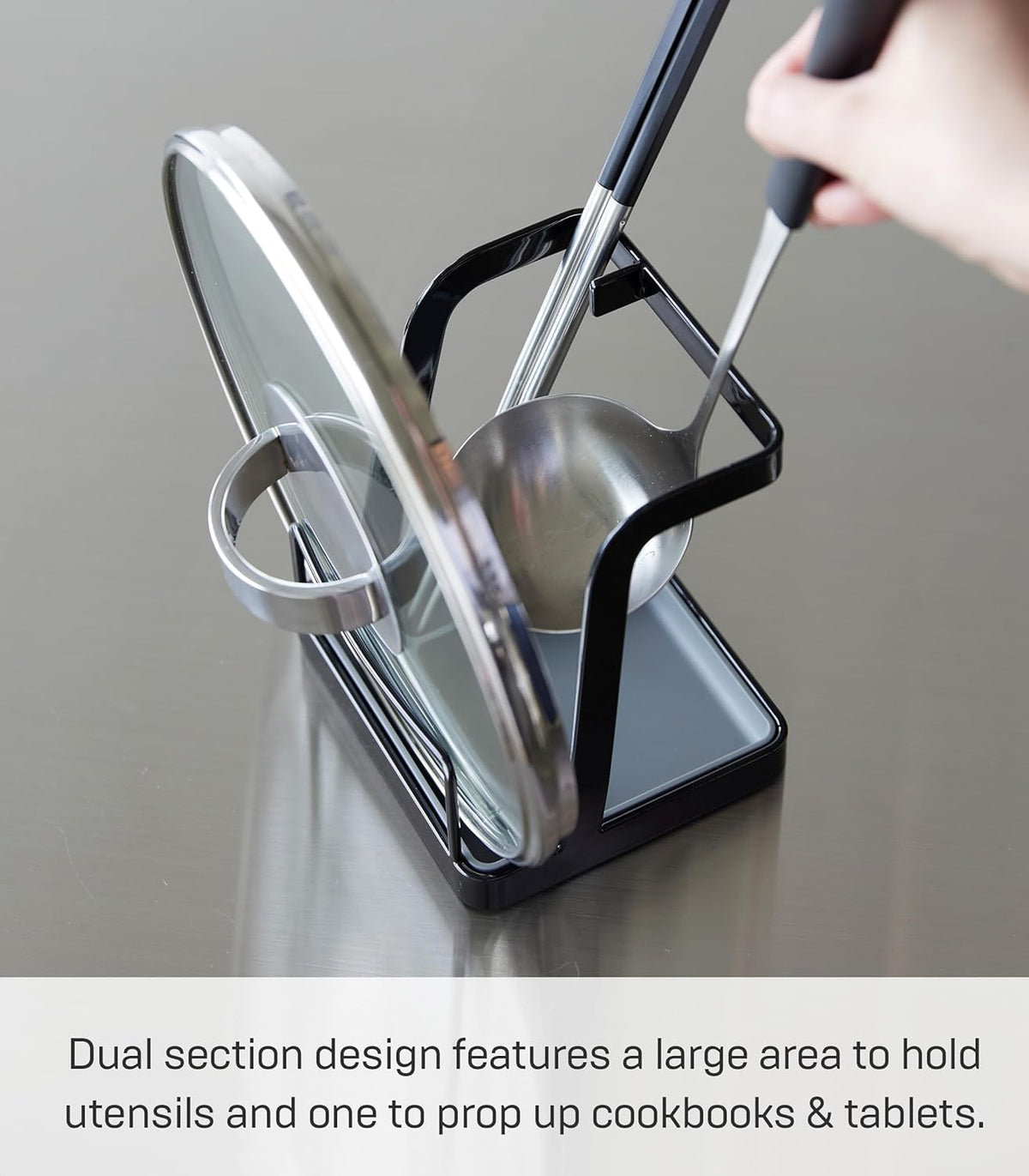 Yamazaki Home Tower Lid & Ladle Stand - Large, Kitchen Stand For Utensils, Lids, And Cookbooks, Heat-Resistant Kitchen Stand - Steel