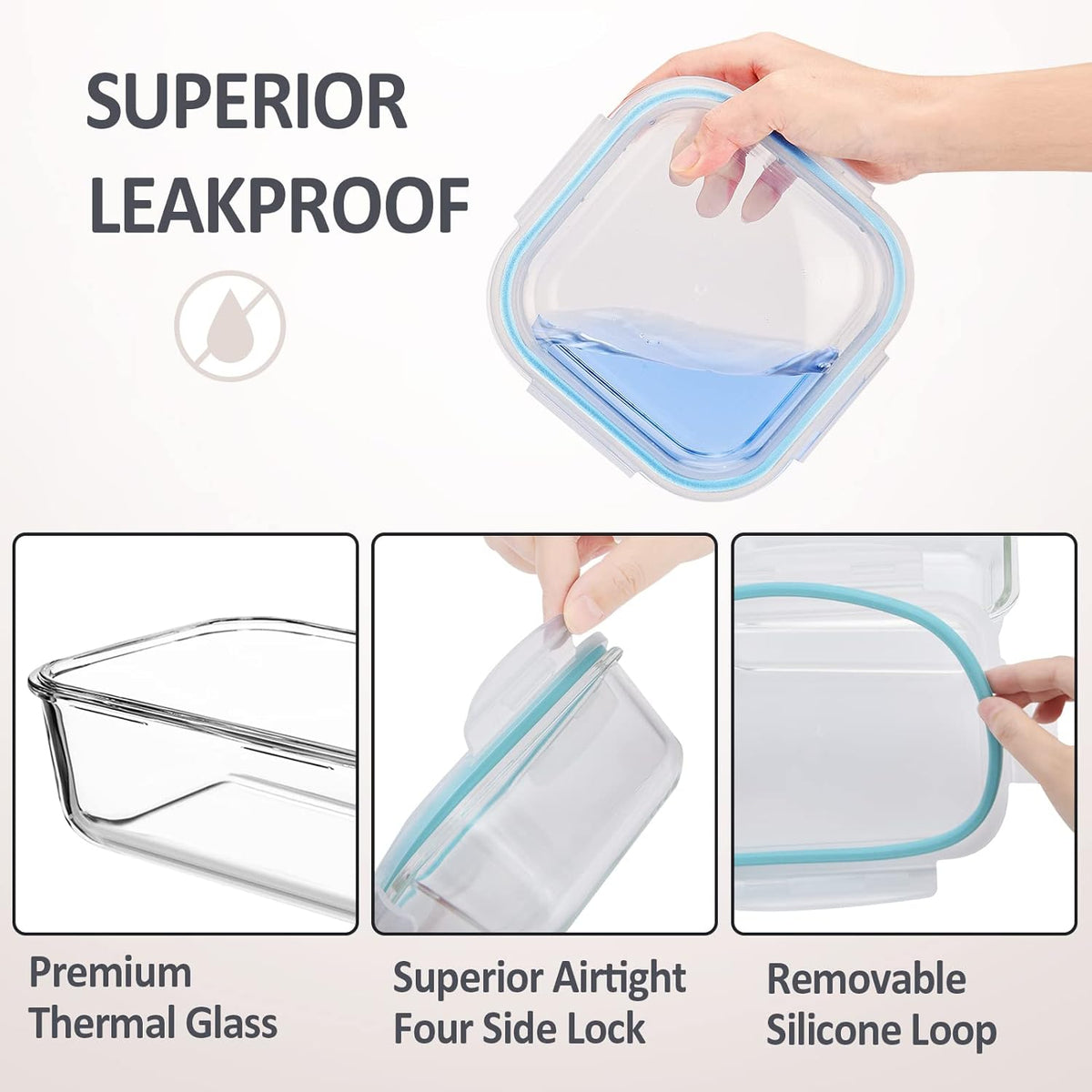 Glass Food Storage Containers with Lids Airtight 4 Pack, Glass Storage Containers with Lids for Food, Not Easy Broken & Leak Proof, Glass Containers with Lids for Oven/Dishwasher Safe, Blue