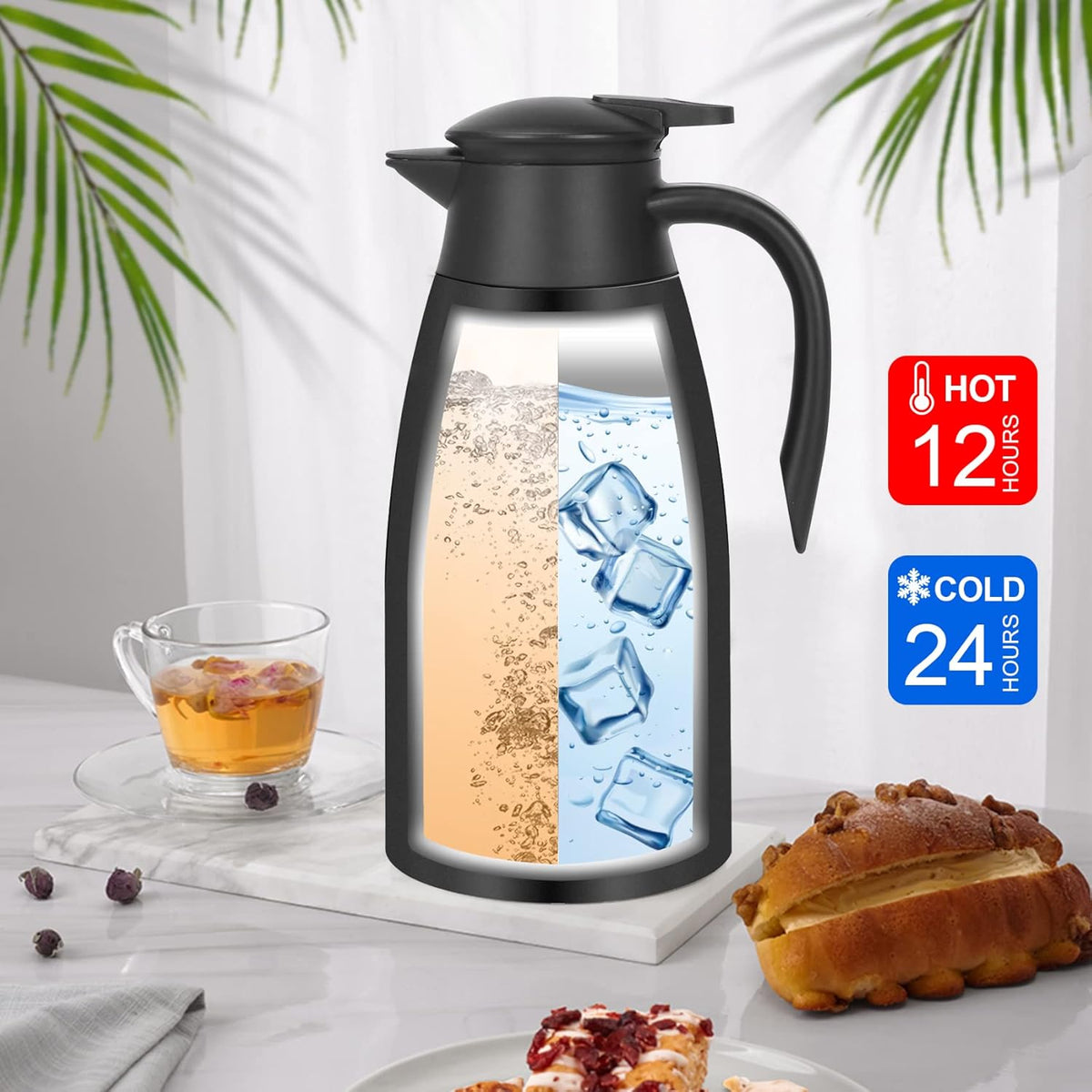 70oz Thermal Coffee Carafe Insulated Coffee Thermos, Stainless Steel Insulated Vacuum Coffee Carafes For Keeping Hot, Double Walled Insulated Vacuum Flask, Tea Water Coffee Dispenser Airpot