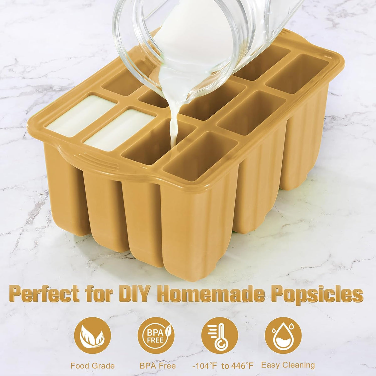 Silicone Popsicles Molds,Ice Pop Cream Mold Set Homemade Toddler Popsicle Maker For Kids Para Paletas De Helado Kulfi BPA Free, with 50 Sticks, 50 Bags,50 wire Ties (Red yellow)
