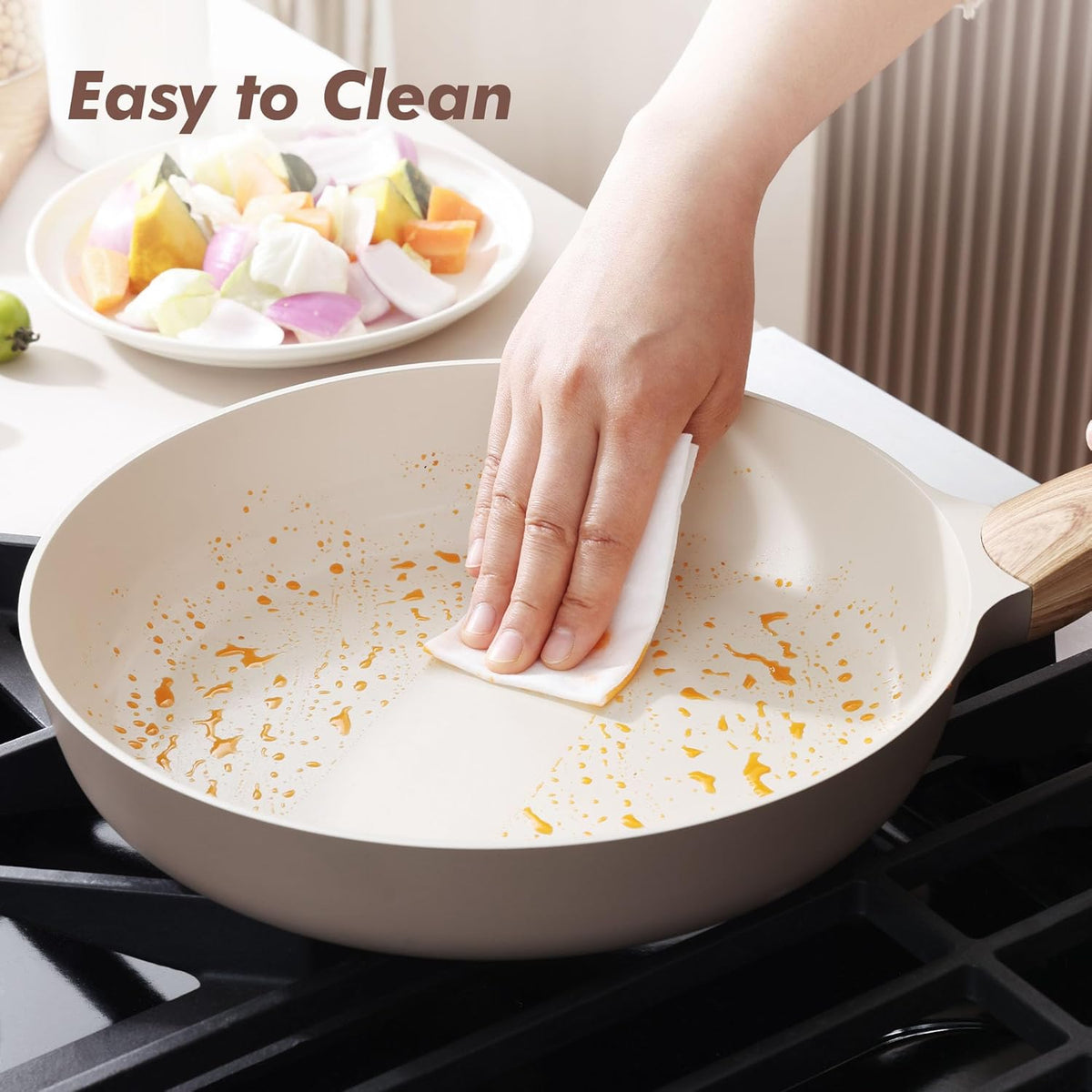 SENSARTE Ceramic Nonstick Frying Pan Skillet with Lid 8inch Non Stick Pan Omelet Pans, Non-toxic Healthy Kitchen Cooking Chef's Pan, Free of Intentionally Added PFAS/PTFE, Induction Compatible, Taupe