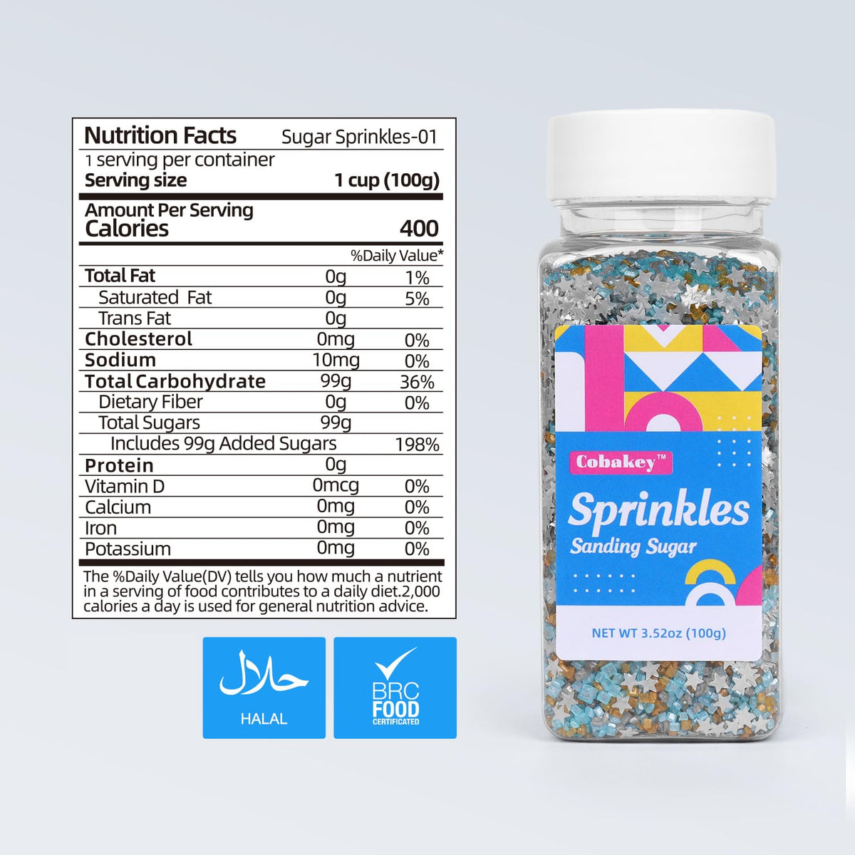 Sanding Sugar Edible Silver Glitter Stars Mix, Edible Blue&Purple Sugar Sprinkles for Cake Decorating, Sparkling Edible Sanding Sugar for Cupcake Toppers Cookie Decorations For Wedding Party Celebrations 3.5oz (BLue)