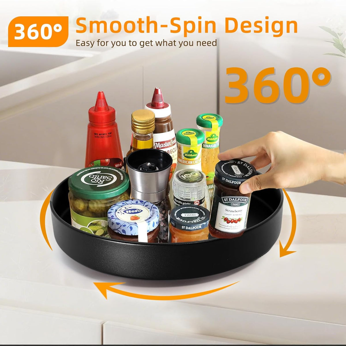 Metal Lazy Susan Organizer, 10 Inch Anti-Rust Turntable for Cabinet, Kitchen, Dining Table, Bathroom – Rotating Spice Rack, Spinner Storage, Round Carousel Organizer for Countertop Black