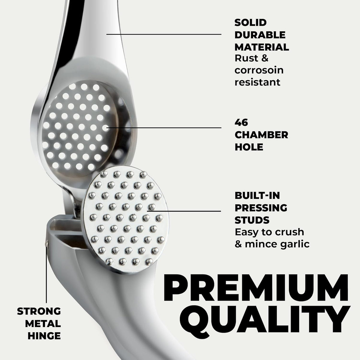 Zulay Kitchen Large Premium Garlic Press Set – Rust Proof & Dishwasher Safe, Bigger Bowl Garlic Mincer Tool with Silicone Garlic Peeler & Brush, Easy Squeeze & Clean, Ergonomic Handle - Chrome