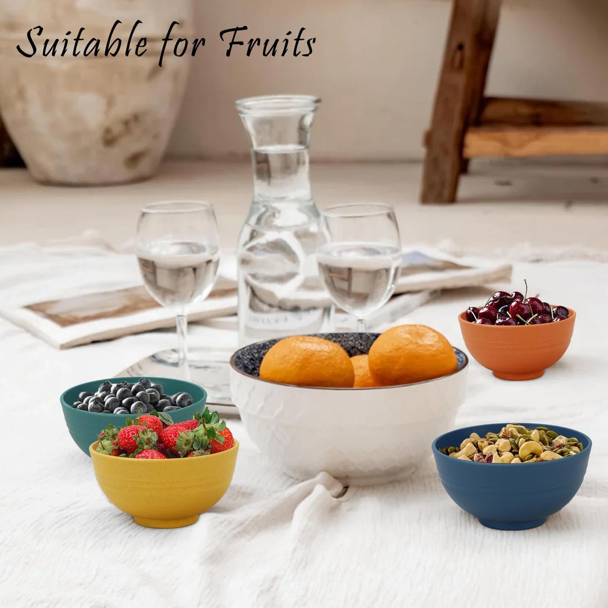 wheat straw small bowls 10oz set of 8 - Unbreakable Dessert Bowls set for kids - Mini Bowls for Ice Cream,Snack and Fruits - Microwave & Dishwasher Safe Appetizer Bowls