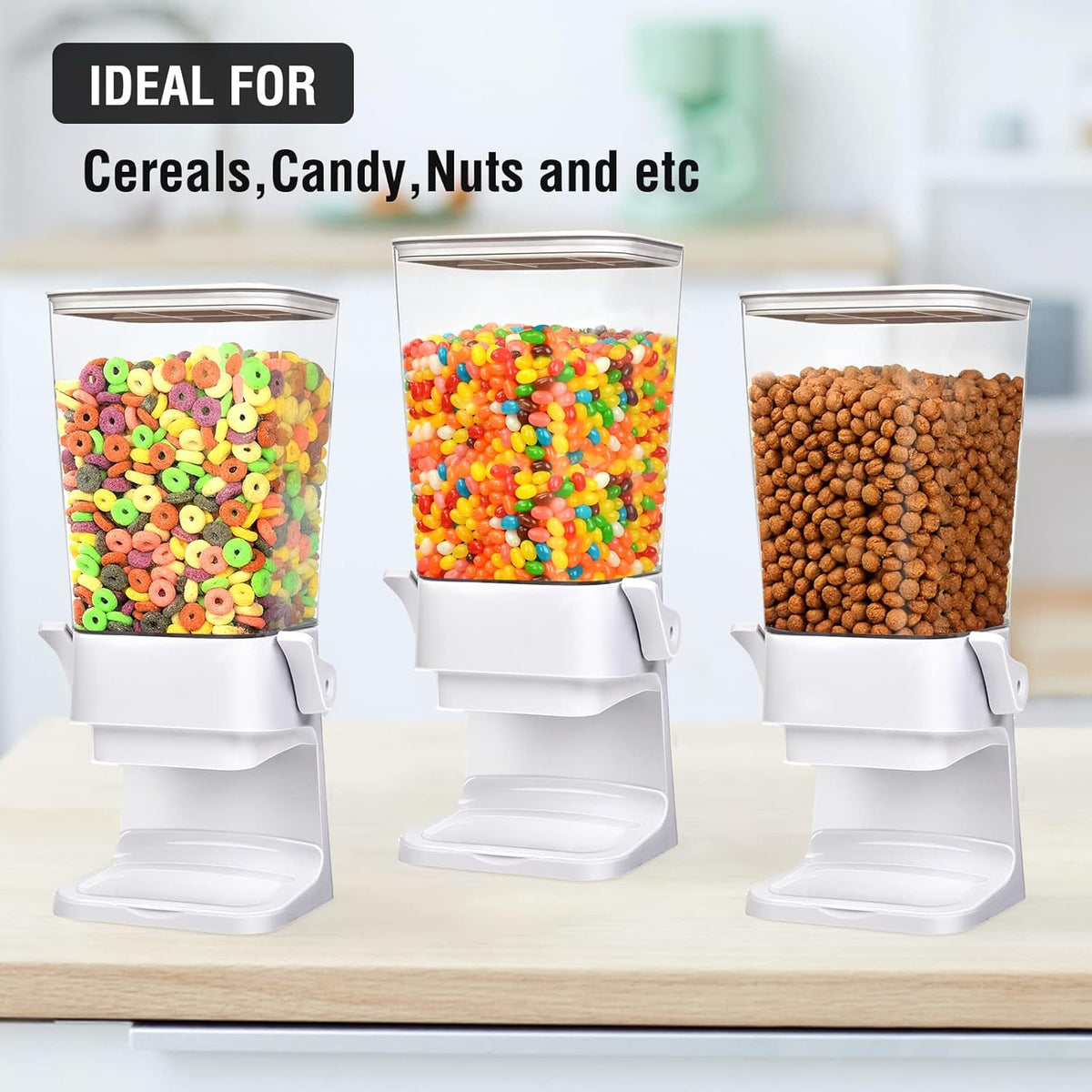Cereal Dispenser Countertop Large Cereal Containers Storage Dispenser For Pantry Dry Food Dispenser Countertop Candy Dispenser Machine Rice Dispenser For Snack,Nuts, Granola(White,1PC)