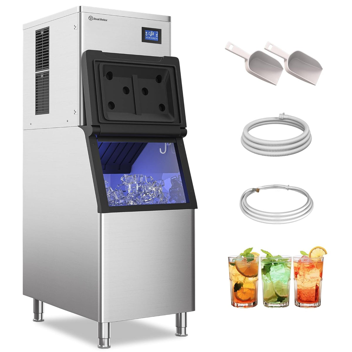 Commercial Ice Maker Machine, 440 lbs /24 h, 330 lbs Storage Bin, ETL Approval Industrial Ice Machine, Stainless Steel, Automatic Cleaning, Perfect for Bar/Cafe/Restaurant, with Ice Shovels