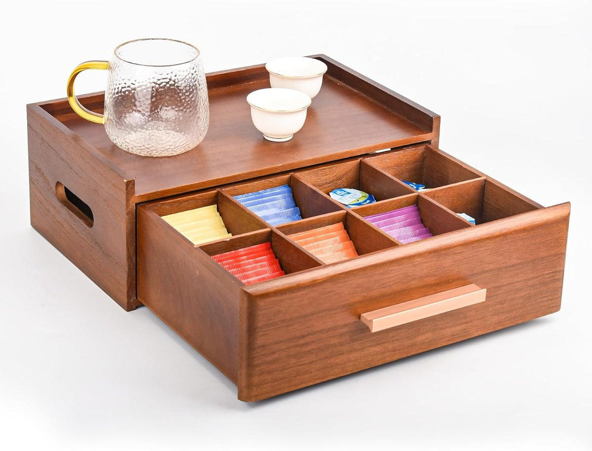 Wooden Tea Bag Organizer, Tea Box Organizer Storage Box, Coffee and Tea Drawer Organizer, Tea Bag Holder Station for Countertop Gift for Tea Lovers Containers for Caddy Packet