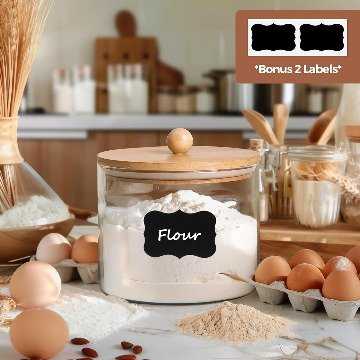 ComSaf Half Gallon Cookie Jar, Large Glass Jar with Lid Set of 2, 64 OZ Glass Food Storage Containers, Flour Sugar Storage Containers for Candy Cereal Nuts Beans, Canisters Sets for The Kitchen