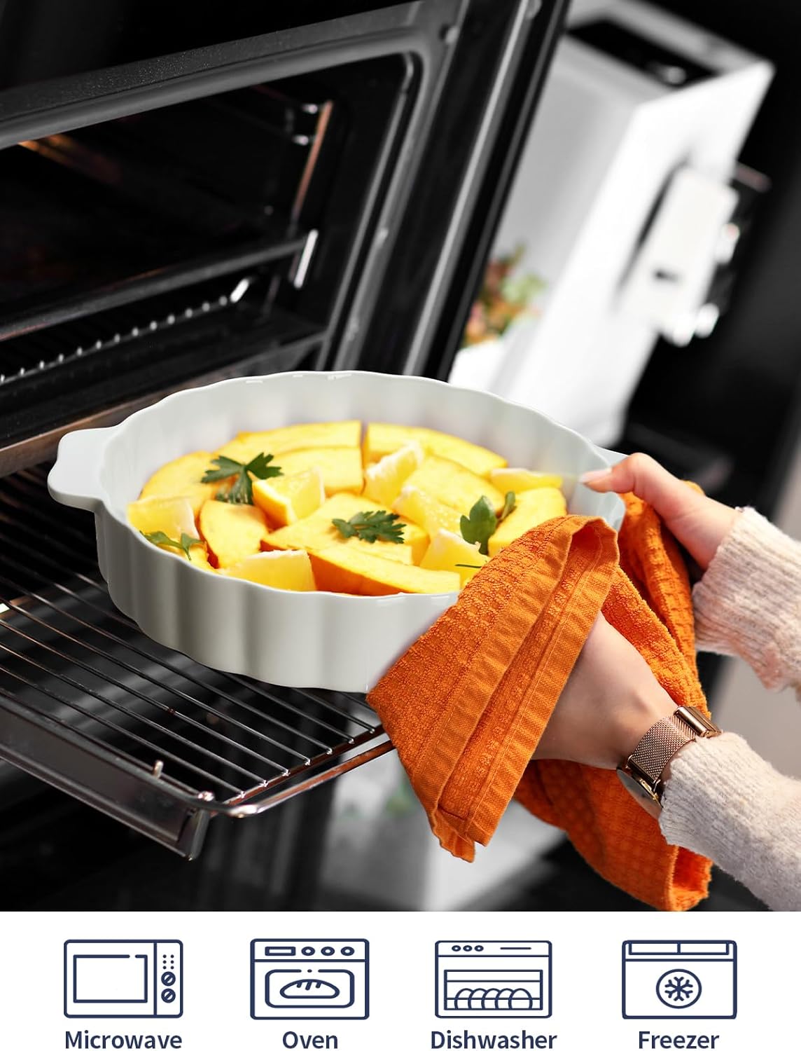 Ceramic Pie Pan For Baking,13Inch Round Baking Dish With Double Handle,Pie Plate With Ruffled Edge-Microwave, Dishwasher, and Oven Safe
