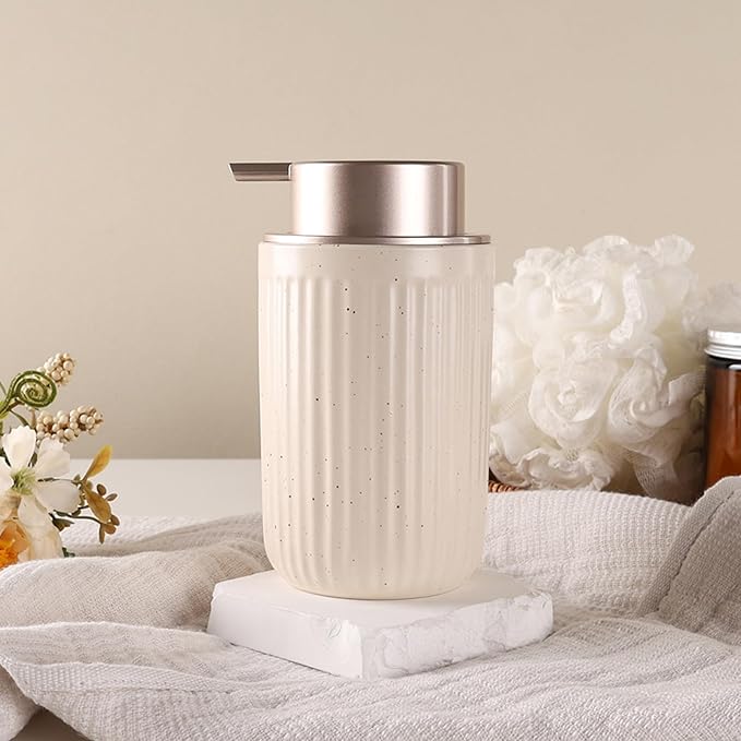 BosilunLife Dish Hand Soap Dispenser - Liquid Pump Soap Dispenser for Bathroom Decro Aprcot 12oz Ceramic Kitchen Dish Dispenser with Rust-Proof Liquid Pump Modern Refillable Lotion Bottles