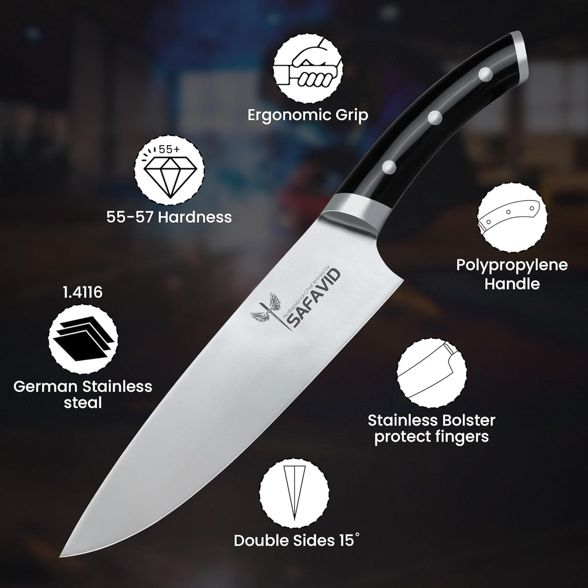 Crystal Edge German tech Chef Knife – Ultra Sharp German Stainless Steel Blade, Ergonomic Handle, Precision Cutting, Professional Kitchen Knife for Slicing, Chopping & Mincing (Premium)