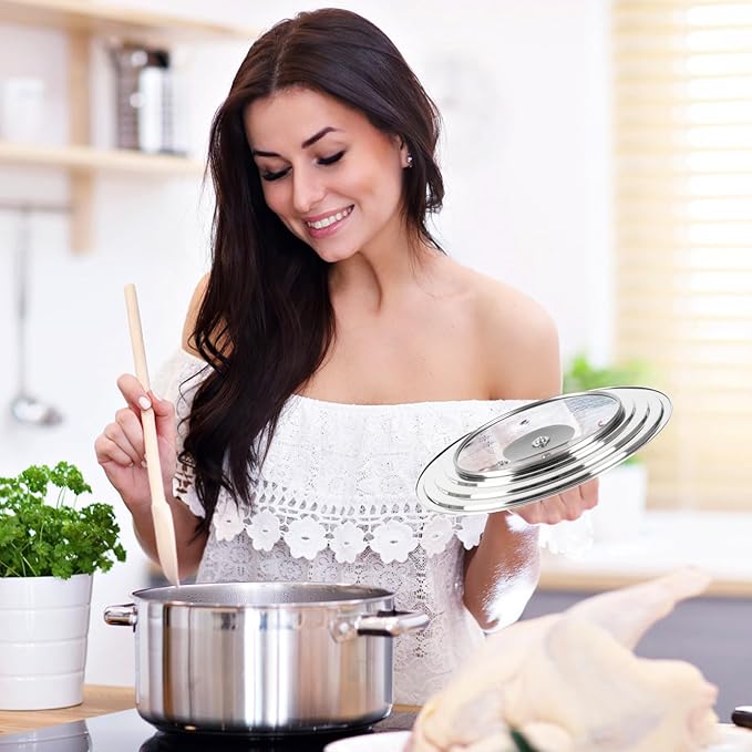 Universal Lid for Pots and Pans Skillets, Stainless Steel Pan Cover Fits 6-7-8 Inch Cookware,Replacement Frying Pan Cover, Cast Iron Skillet Pot Lids with Heat Resistant Knob