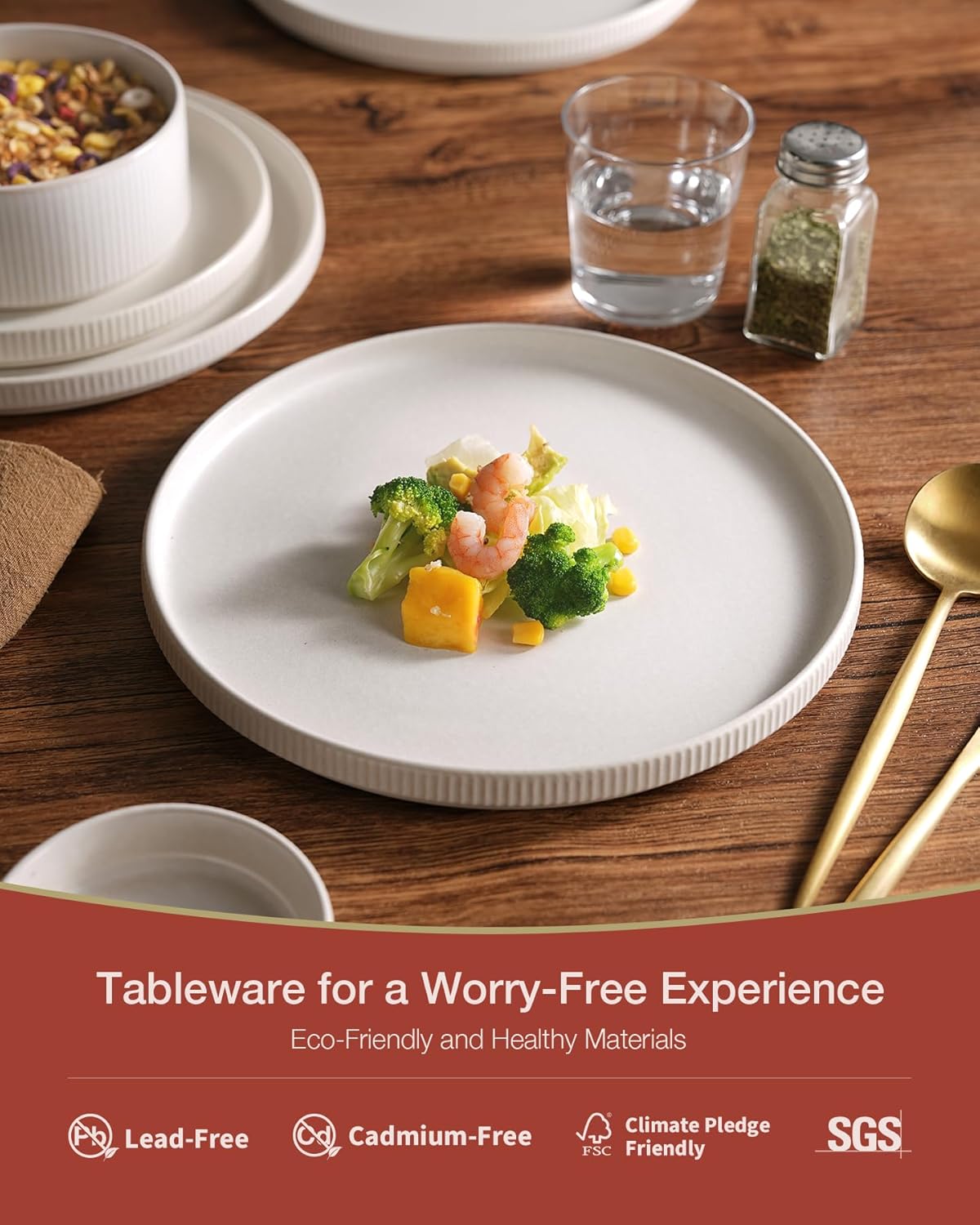 Famiware Star Dinnerware Set with Mugs, Service for 4 (16pcs), Ribbed Stoneware Plates and Bowls Dishes Sets - Chip & Scratch Resistant, Microwave & Dishwasher Safe, Matte White