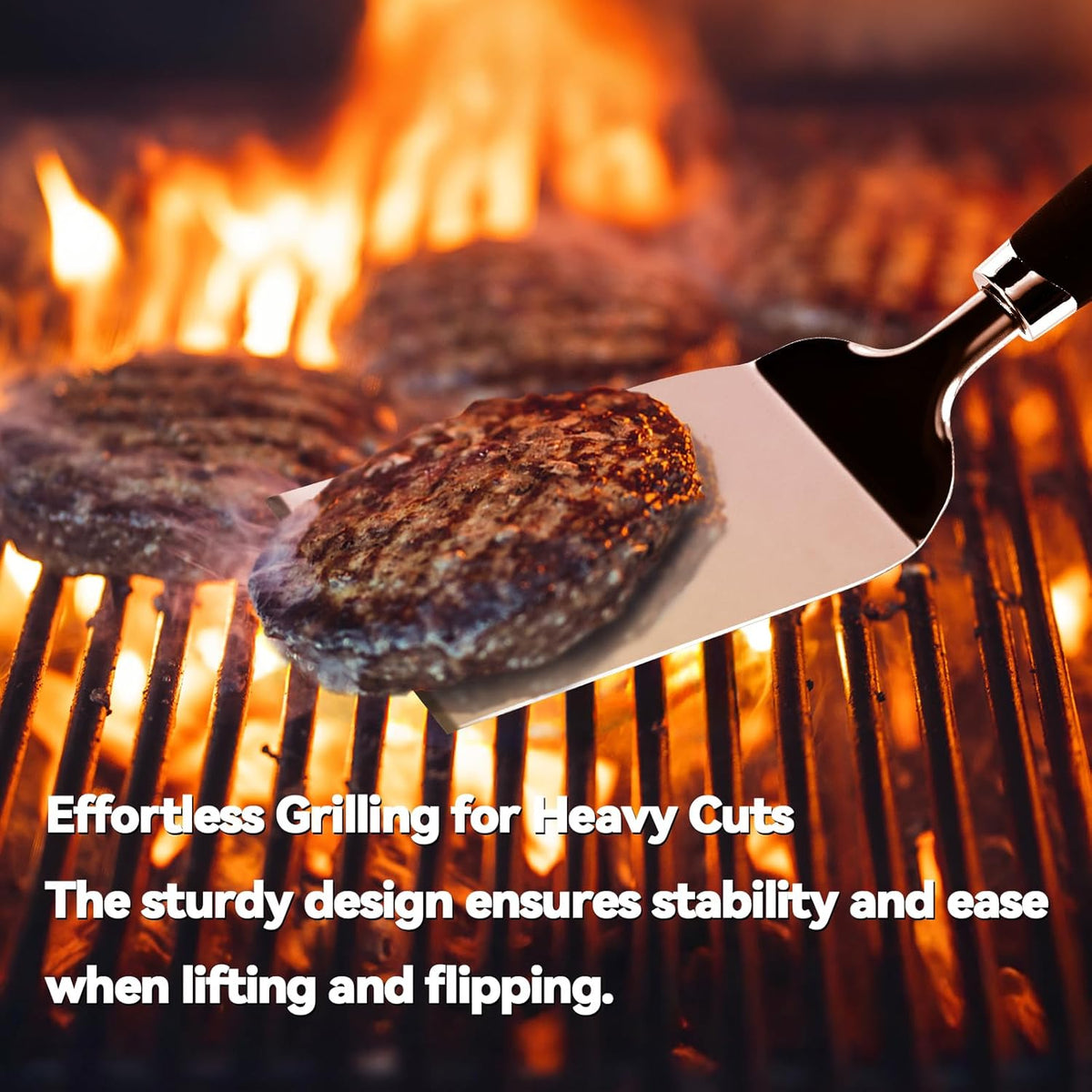Metal Spatula for Cast Iron Skillet Grill & BBQ, Flat Top Griddle Spatulas for Burgers Fish Eggs, Stainless Steel Turner Flipper for Kitchen Use