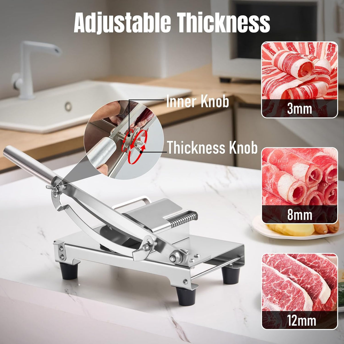 PARACITY Manual Frozen Meat Slicer, Upgraded Stainless Steel Meat Cutter Beef Mutton Roll for Hot Pot BBQ, suitable for home cooking, Cheese slicing, BBQ slicing