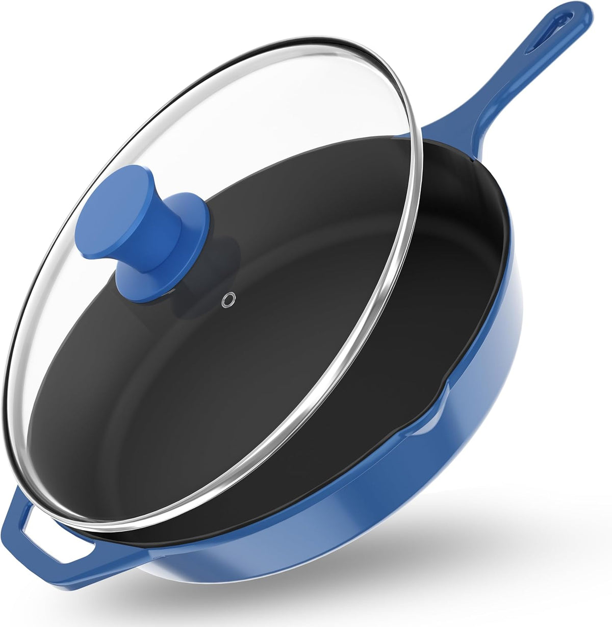 Utopia Kitchen Saute Frying Pan 12 Inch, Cast Iron Chefs Pan, Pre Seasoned Cast iron Skillet With Lid, Safe Grill Cookware for Indoor & Outdoor Use, Blue