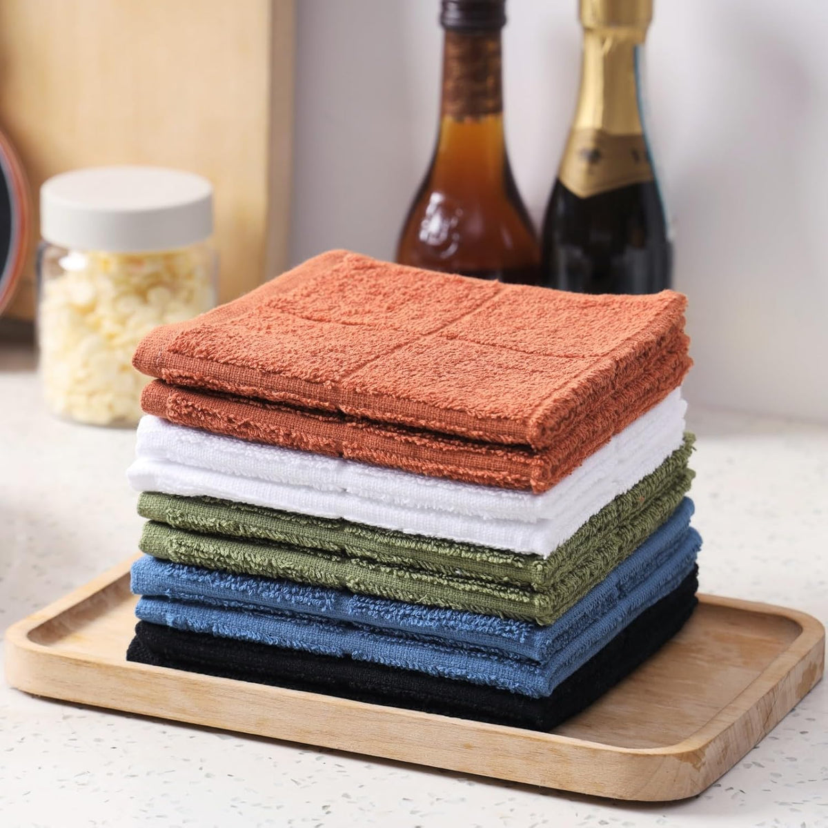 Glynniss Dishcloths Kitchen Highly Absorbent Dish Rags 100% Cotton Dish Cloths for Washing Dishes, Cleaning (Rust White, 11x11)