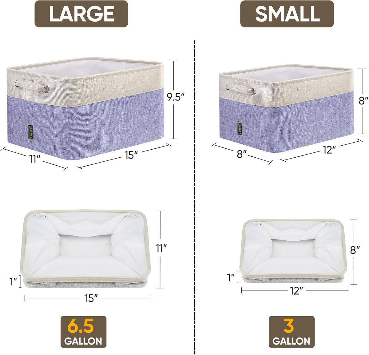 BALEINE 4 Pack Fabric Storage Bins for Shelves, Linen Storage Baskets for Organizing, Decorative Closet Bins for Clothes, Home (Lavender, 15''x11''x9.5'')
