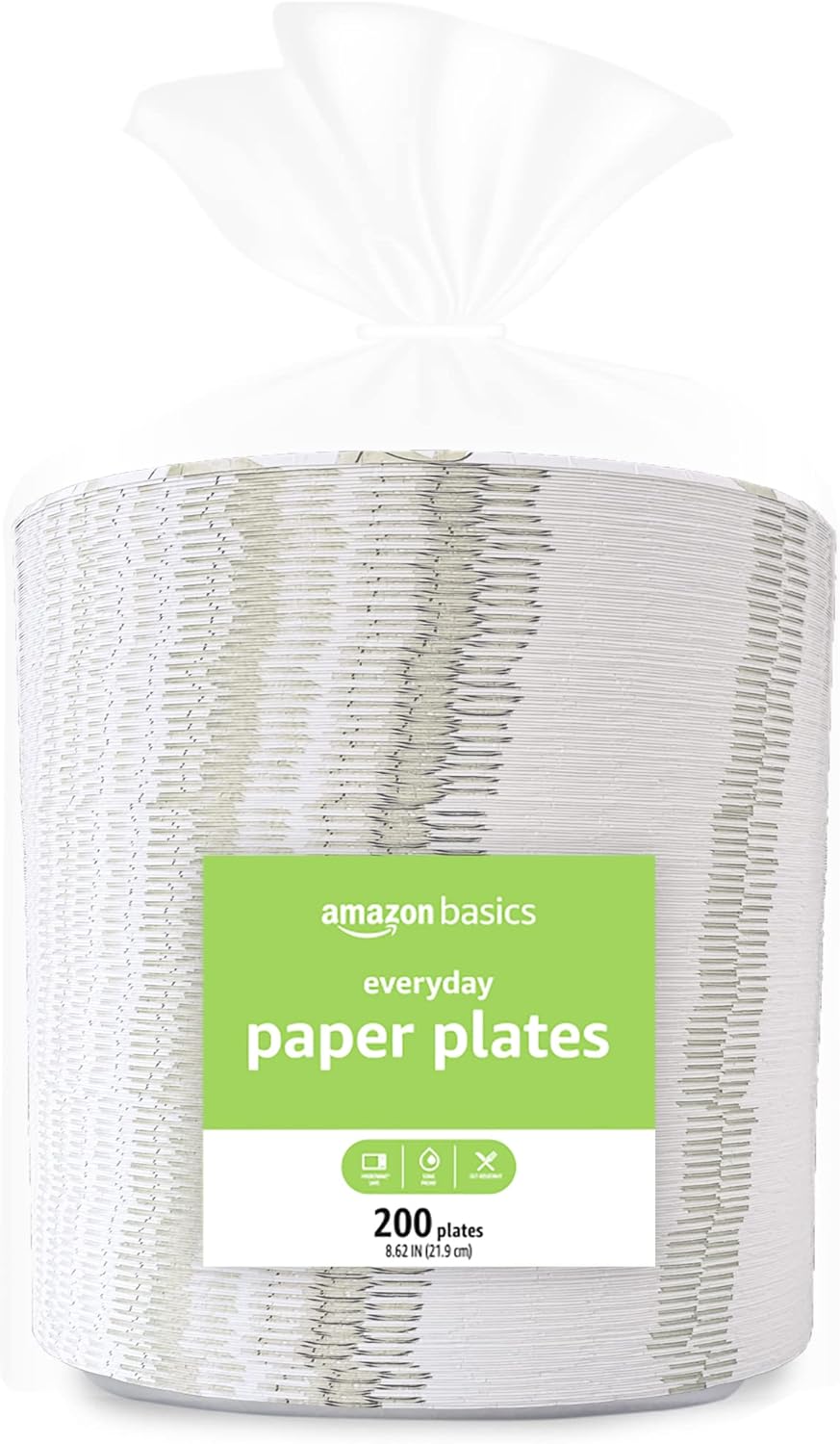 Amazon Basics Everyday Paper Plates, 8.62 Inch, Disposable, 200 Count