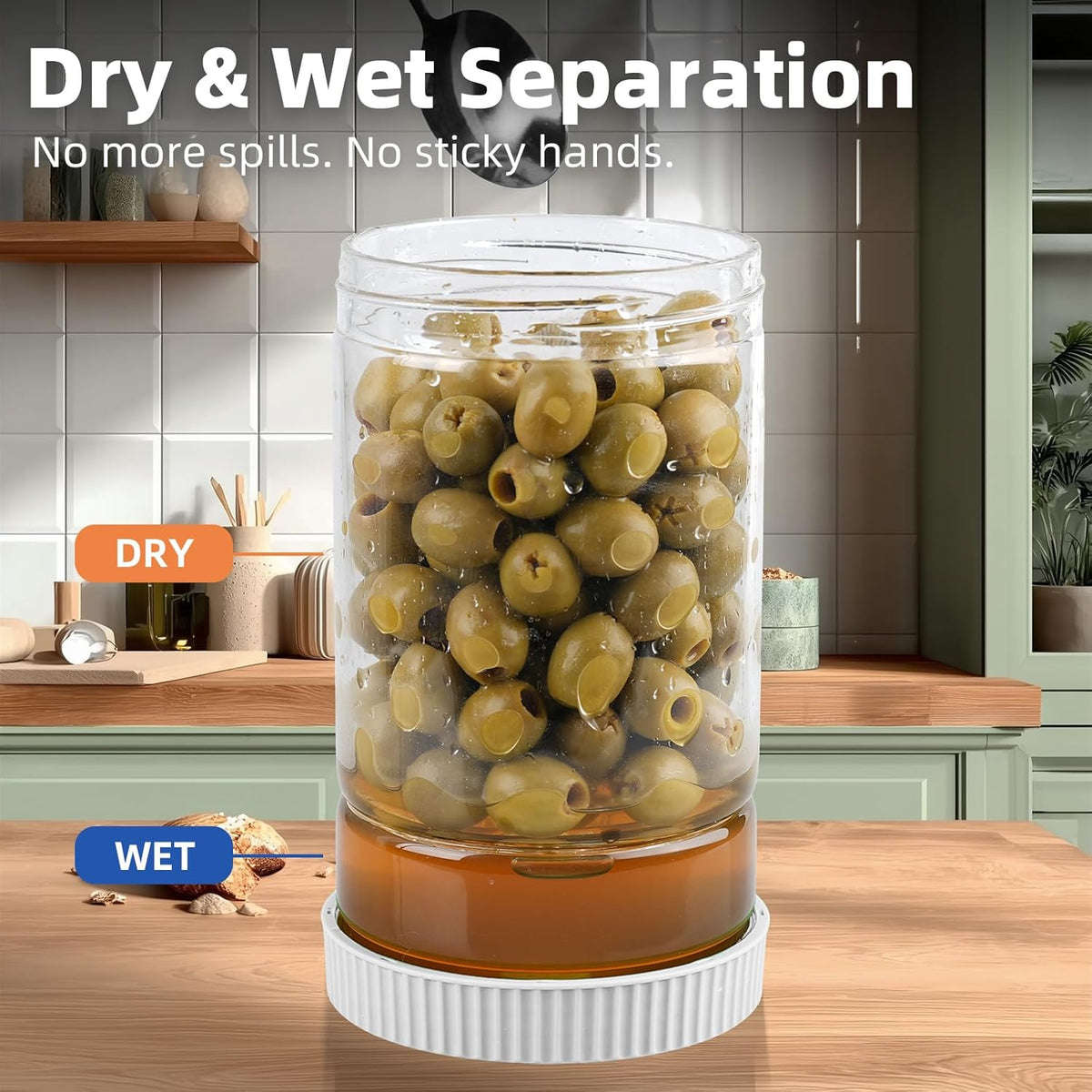 Pickle Jar with Strainer Flip Glass 40oz BPA-Free Airtight Pickles Juice Separator for Olive Jalapeno, Food Storage Containers with Lids for Pickles Lover, Grey