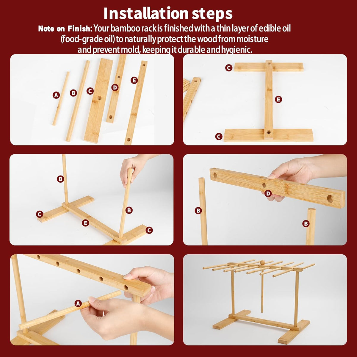 CycForge Bamboo Pasta Drying Rack with 14 Rods & Transfer Wand - Large Capacity Collapsible Stand for Fresh Homemade Spaghetti, Foldable Space Saving Storage