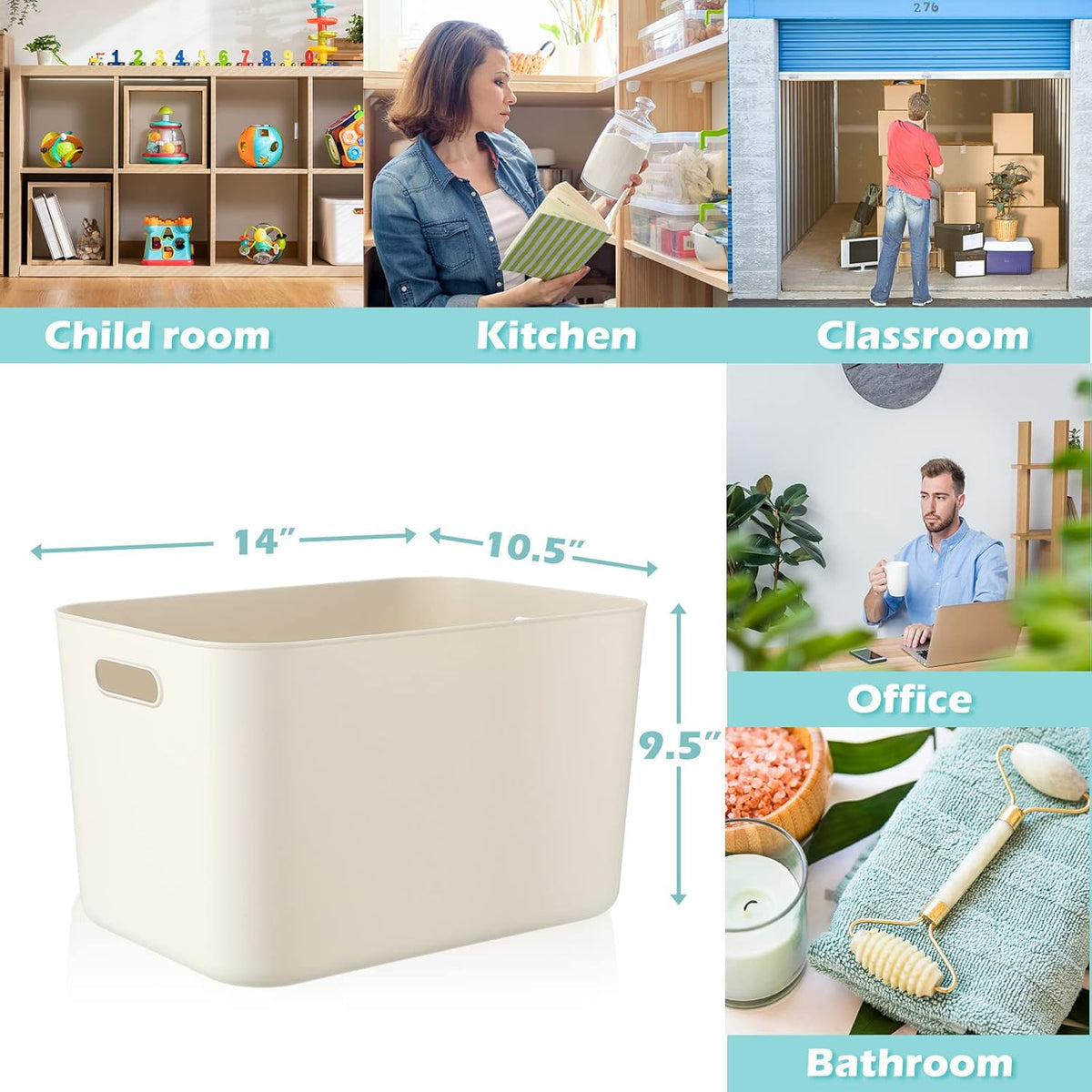 Zopeal Plastic Storage Bins 10 Pcs White Pantry Organizer Bins Small Baskets Storage Containers for Home Kitchen (14 x 10.5 x 9.5 Inch)