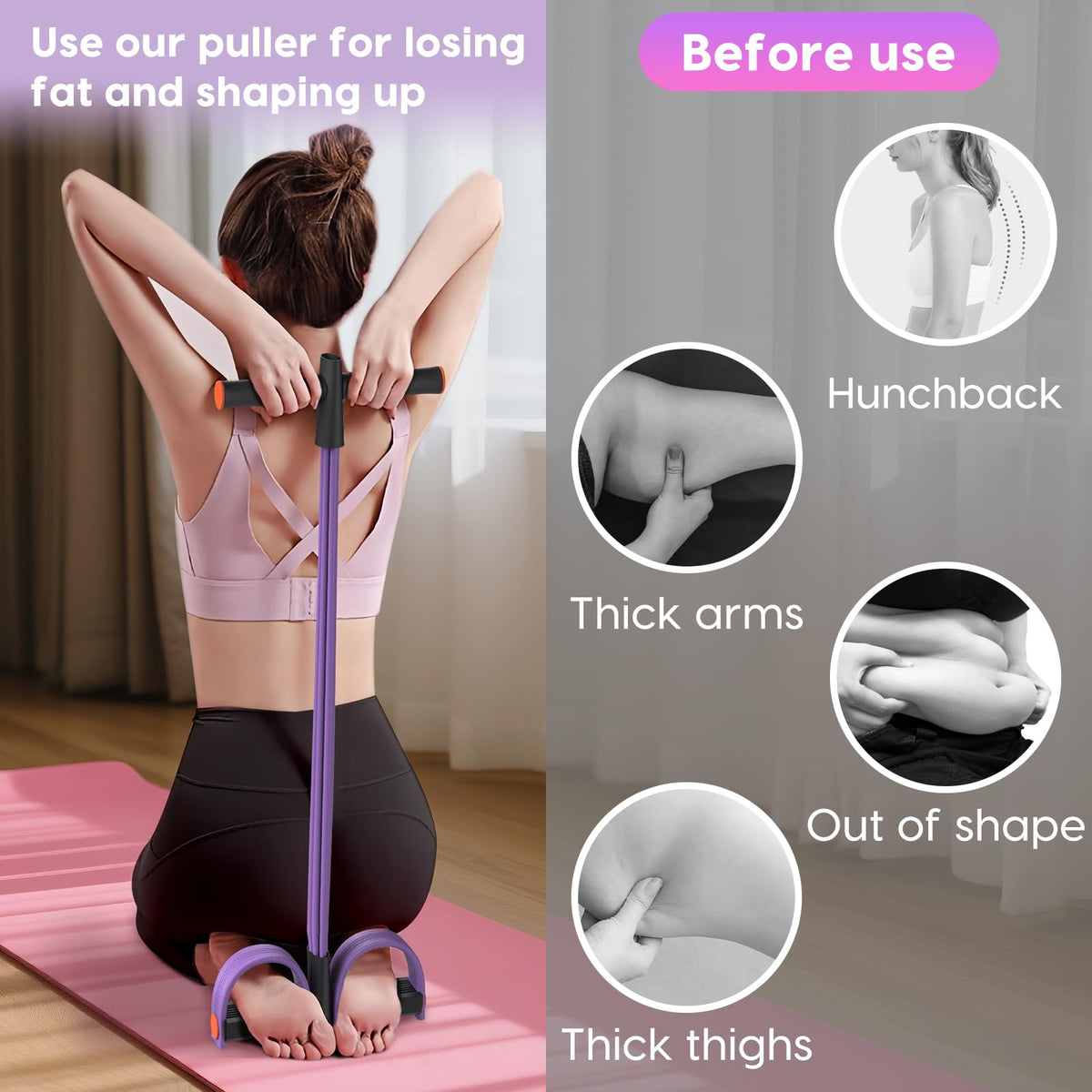 Pedal Resistance Band with Handles, 6-Tubes Natural Rubber Exercise Bands